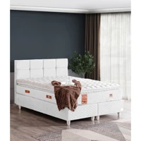 Setay Gümüş 100x200 cm Başlıklı Yataklı Sandıklı Tek Kişilik Baza Seti Beyaz