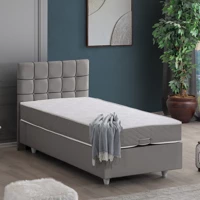 Setay Tavira 90x190 cm Başlıklı Yataklı Sandıklı Tek Kişilik Baza Seti Gri
