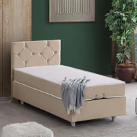 Setay Glamis 90x190 cm Başlıklı Yataklı Sandıklı Tek Kişilik Baza Seti Bej