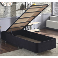 Niron Yatak Ela 90x190 cm Başlıksız Sandıklı Tek Kişilik Baza Seti Siyah