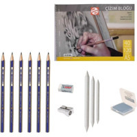 Faber-Castell Faber Castel Eskiz Başlangıç Seti 2 + Dereceli Kalem + A5 Defter + Dağıtıcı Set + Silgi + Açacak + Hamur Silgi