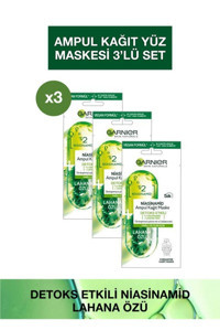 Garnier Lahana Özlü Detox Etkili Niacinamide Ampul Kağıt Yüz Maskesi 3x15 ml