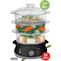 Goldmaster Steamcook 800 W Paslanmaz Çelik 10 lt Hazneli Zamanlayıcılı Buharlı Pişirici Siyah