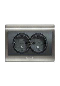 Viko Panasonic Thea Blu Inox Çerçeveli Topraklı Sıva Altı İkili Priz Füme