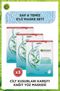 Garnier Saf&Temiz Cilt Kusurları Karşıtı Nemlendiricili Kağıt Yüz Maskesi 3 Adet