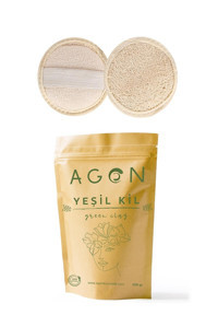 Agon Yeşil Killi Toz Yüz Maskesi 250 gr + Kabak Lifli Yüz Peeling Diski