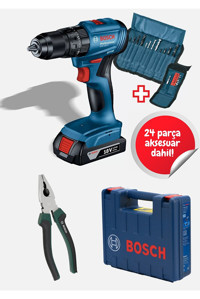 Bosch GSB 185-Li 18 V 2.0 Ah Darbeli Akülü Vidalama Makinesi + 25 Parça Aksesuar Seti