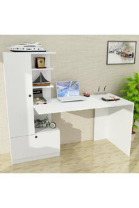Aden Home Mira Dolaplı Çekmeceli Kitaplıklı MDF Çalışma Masası Beyaz