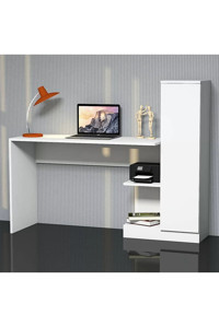 Aden Home Dolaplı Kitaplıklı MDF Çalışma Masası Beyaz