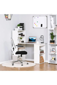 Aden Home Flora Kitaplıklı MDF Çalışma Masası Beyaz