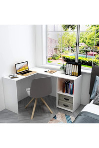 Aden Home Kitaplıklı MDF L Çalışma Masası Beyaz