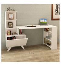 Aden Home Vera Çekmeceli Kitaplıklı MDF Çalışma Masası Beyaz