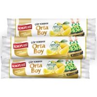 Koroplast Limon Kokulu Büzgülü Orta Boy 55x60 cm Çöp Poşeti 15x3 Adet Sarı