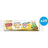 Koroplast Limon Kokulu Büzgülü Büyük Boy 65x70 cm Çöp Poşeti 15x25 Adet Sarı