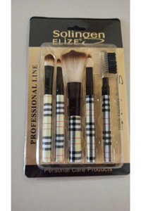 Solingen Elize 5'li Allık Eyeliner Far Makyaj Fırça Seti Desenli