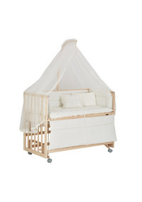 Babycom Ahşap Dikdörtgen Tekerlekli Yataklı Sallanan Anne Yanı Beşik Krem 60x120 cm