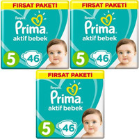 Prima Aktif Bebek 5 Numara Cırtlı Bebek Bezi 3x46 Adet