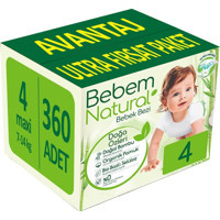 Bebem Natural Doğa Özleri 4 Numara Organik Göbek Oyuntulu Cırtlı Bebek Bezi 360 Adet