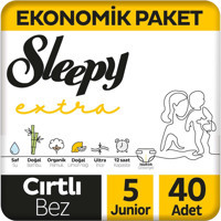 Sleepy Extra 5 Numara Organik Cırtlı Bebek Bezi 40 Adet