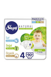 Sleepy Natural Ultra Hassas 4 Numara Organik Cırtlı Bebek Bezi 90 Adet