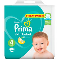 Prima Aktif Bebek 4 Numara Cırtlı Bebek Bezi 60 Adet