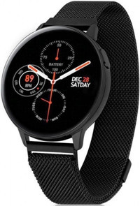 Leerybee Woom S20 Su Geçirmez Metal Örgü Kordon Daire Tansiyon Ölçen Unisex Akıllı Saat Siyah