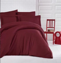 Metin Ev Saten Dört Mevsim 160 x 220 cm Çizgili Tek Kişilik Nevresim Takımı Bordo