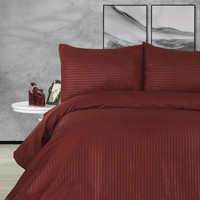 Nevresim Dünyası Saten Dört Mevsim 160 x 220 cm Çizgili Tek Kişilik Nevresim Takımı Bordo