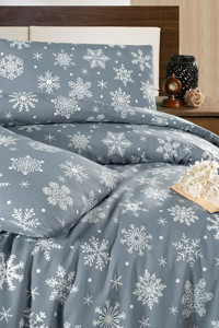 Mulberry Pamuk Kışlık 160 x 220 cm Kar Tanesi Tek Kişilik Nevresim Takımı Gri