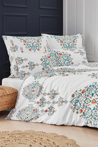 Mislina Home Pamuk Polyester Dört Mevsim 160 x 220 cm Çiçekli Tek Kişilik Nevresim Takımı Beyaz Yeşil