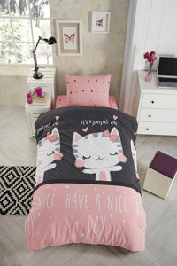 Laliva Pamuk Ranforce Dört Mevsim 160 x 220 cm Lastikli Hayvan Tek Kişilik Nevresim Takımı Pembe