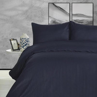 Nevresim Dünyası Saten Dört Mevsim 160 x 220 cm Çizgili Tek Kişilik Nevresim Takımı Lacivert