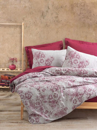 Cotton Box Dual Pamuk Dört Mevsim 160 x 220 cm Çiçekli Tek Kişilik Nevresim Takımı Bordo