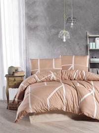 Mulberry Pamuk Dört Mevsim 160 x 220 cm Çizgili Tek Kişilik Nevresim Takımı Bej