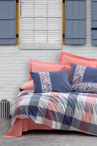 Cotton Box Alaçatı Pamuk Dört Mevsim 160 x 220 cm Modern Tek Kişilik Nevresim Takımı Mercan