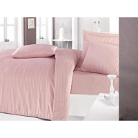 Clasy Saten Dört Mevsim 160 x 220 cm Çizgili Tek Kişilik Nevresim Takımı Pudra