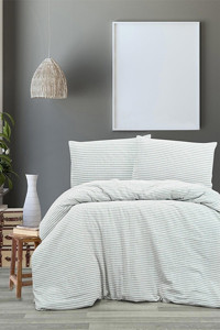 Vivamaison Keten Dört Mevsim 200 x 220 cm Çizgili Çift Kişilik Nevresim Takımı Gri