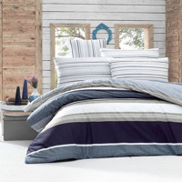 Komfort Home Ranforce Dört Mevsim 200 x 220 cm Lastikli Çizgili Çift Kişilik Nevresim Takımı Mavi