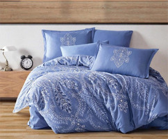 Clasy Saten Dört Mevsim 200 x 220 cm Çiçekli Çift Kişilik Nevresim Takımı Mavi