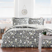 Taç Pamuk Saten Dört Mevsim 200 x 220 cm Çiçekli Çift Kişilik Nevresim Takımı Gri
