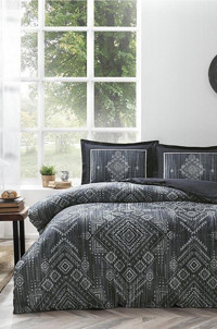 Özdilek Ranforce Kışlık 200 x 220 cm Lastikli Geometrik Çift Kişilik Nevresim Takımı Gri