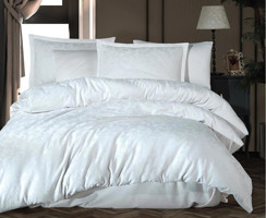 Clasy Pamuk Saten Dört Mevsim 200 x 220 cm Şal Desen Çift Kişilik Nevresim Takımı Beyaz