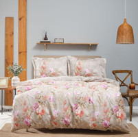 Karaca Home Pamuk Saten Dört Mevsim 200 x 220 cm Çiçekli Çift Kişilik Nevresim Takımı Gri