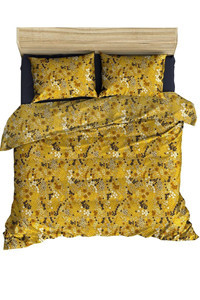 Makiteks Pamuk Dört Mevsim 200 x 220 cm Çiçekli Çift Kişilik Nevresim Takımı Hardal