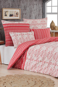 Mislina Home Pamuk Kışlık 160 x 220 cm Baskılı Çift Kişilik Nevresim Takımı Beyaz Kırmızı
