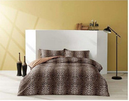Taç Pamuk Saten Dört Mevsim 200 x 220 cm Leopar Çift Kişilik Nevresim Takımı Kahverengi