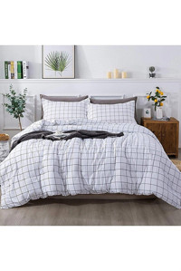 Mulberry Kışlık 200 x 220 cm Kareli Çift Kişilik Nevresim Takımı Beyaz