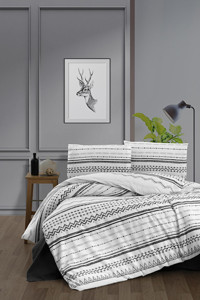 Mulberry Ranforce Dört Mevsim 200 x 220 cm Desenli Çift Kişilik Nevresim Takımı Beyaz Siyah