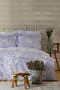 Karaca Home Pamuk Saten Dört Mevsim 220 x 220 cm Çiçekli Çift Kişilik Nevresim Takımı Lila