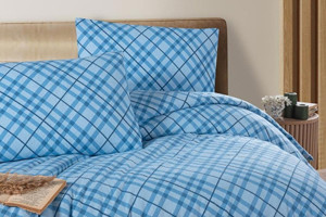 Mulberry Pamuk Kışlık 200 x 220 cm Ekoseli Çift Kişilik Nevresim Takımı Mavi